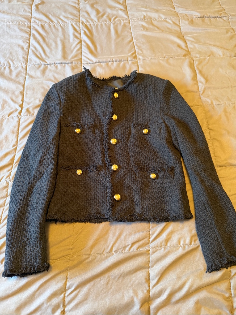 Mango Black Tweed Button Jacket